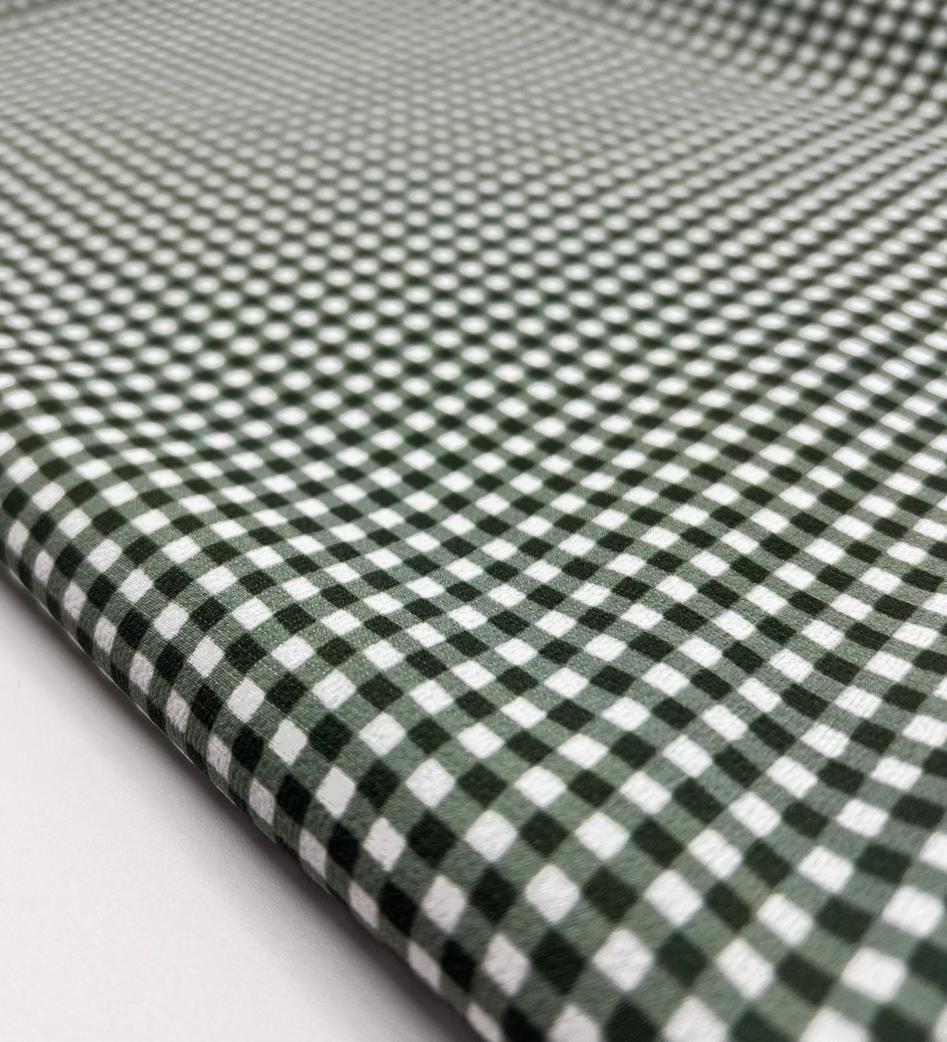 Khaki Green Gingham Check Print Lightweight Bubble Crepe Fabric - T9 Fabrics