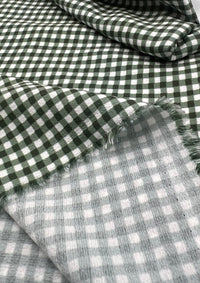 Khaki Green Gingham Check Print Lightweight Bubble Crepe Fabric - T9 Fabrics