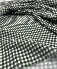 Khaki Green Gingham Check Print Lightweight Bubble Crepe Fabric - T9 Fabrics