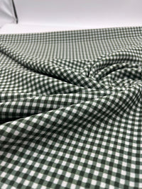 Khaki Green Gingham Check Print Lightweight Bubble Crepe Fabric - T9 Fabrics