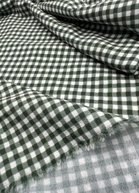 Khaki Green Gingham Check Print Lightweight Bubble Crepe Fabric - T9 Fabrics