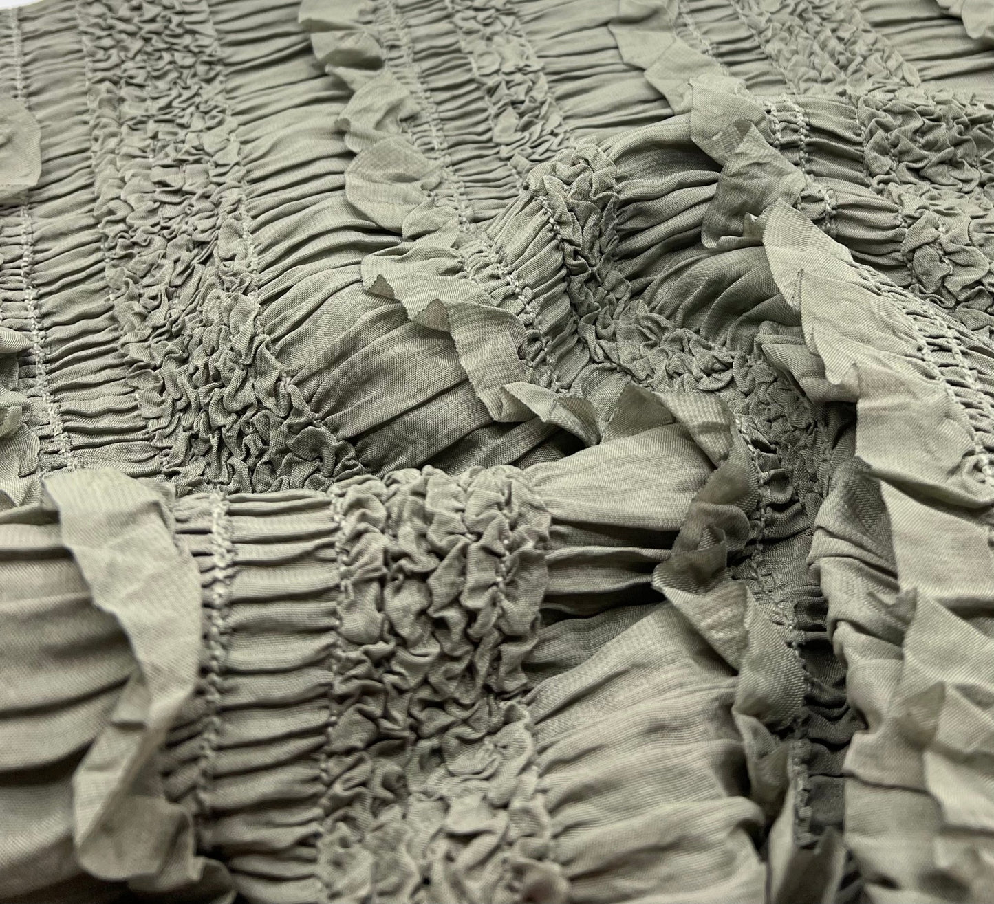 Khaki Green Ruffle Textured 2 Way Stretch Fabric - T9 Fabrics