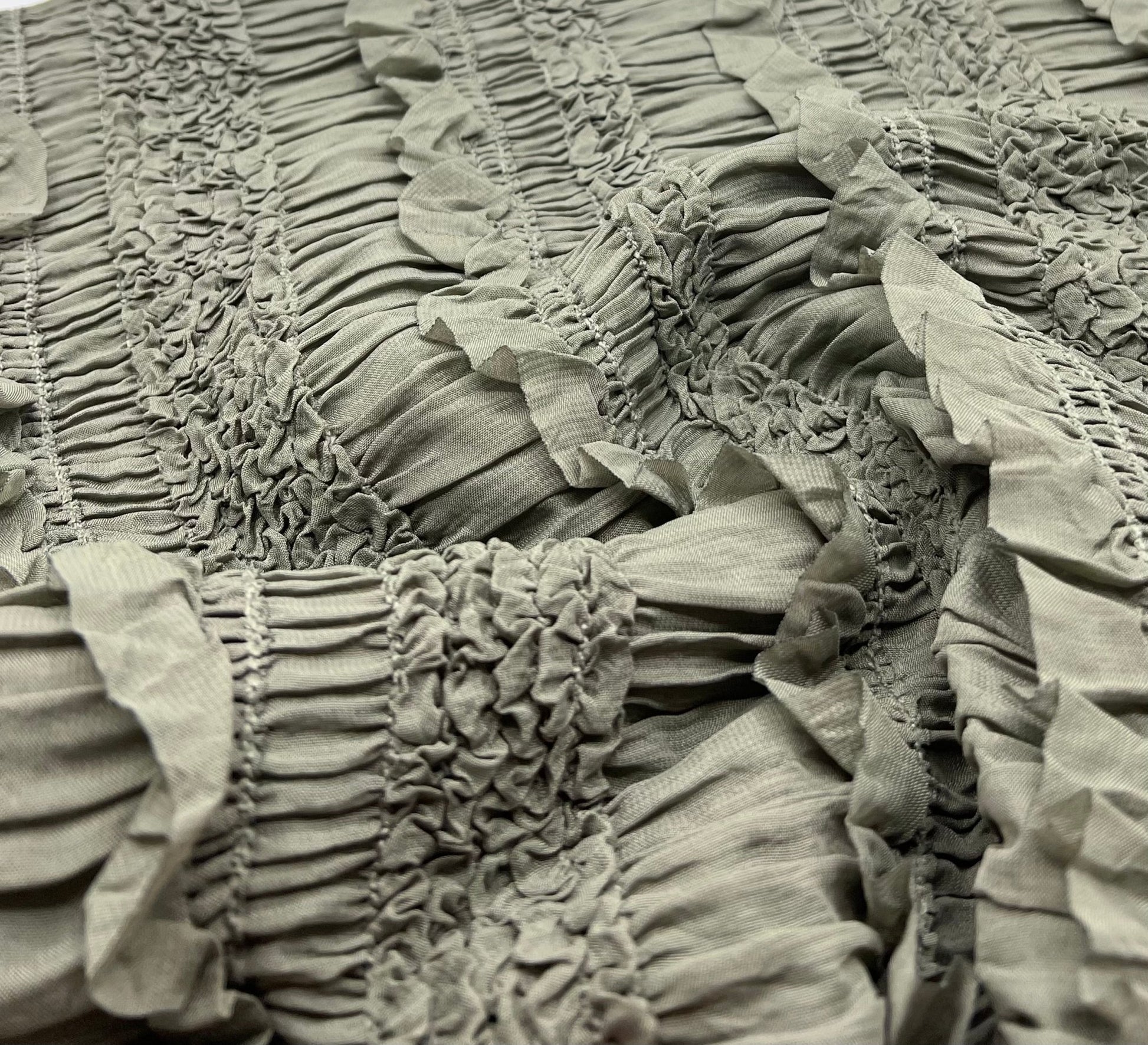 Khaki Green Ruffle Textured 2 Way Stretch Fabric - T9 Fabrics