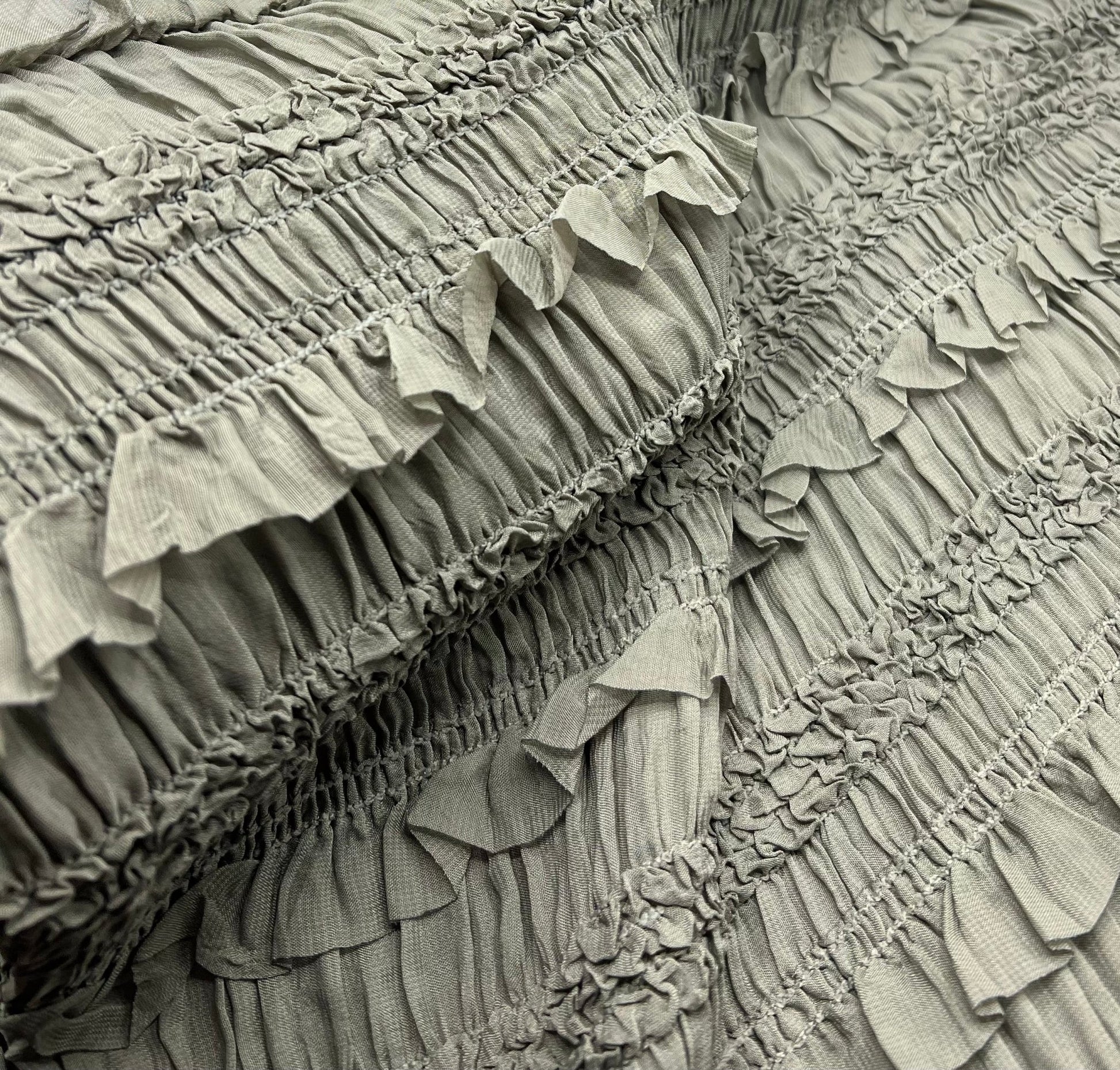 Khaki Green Ruffle Textured 2 Way Stretch Fabric - T9 Fabrics