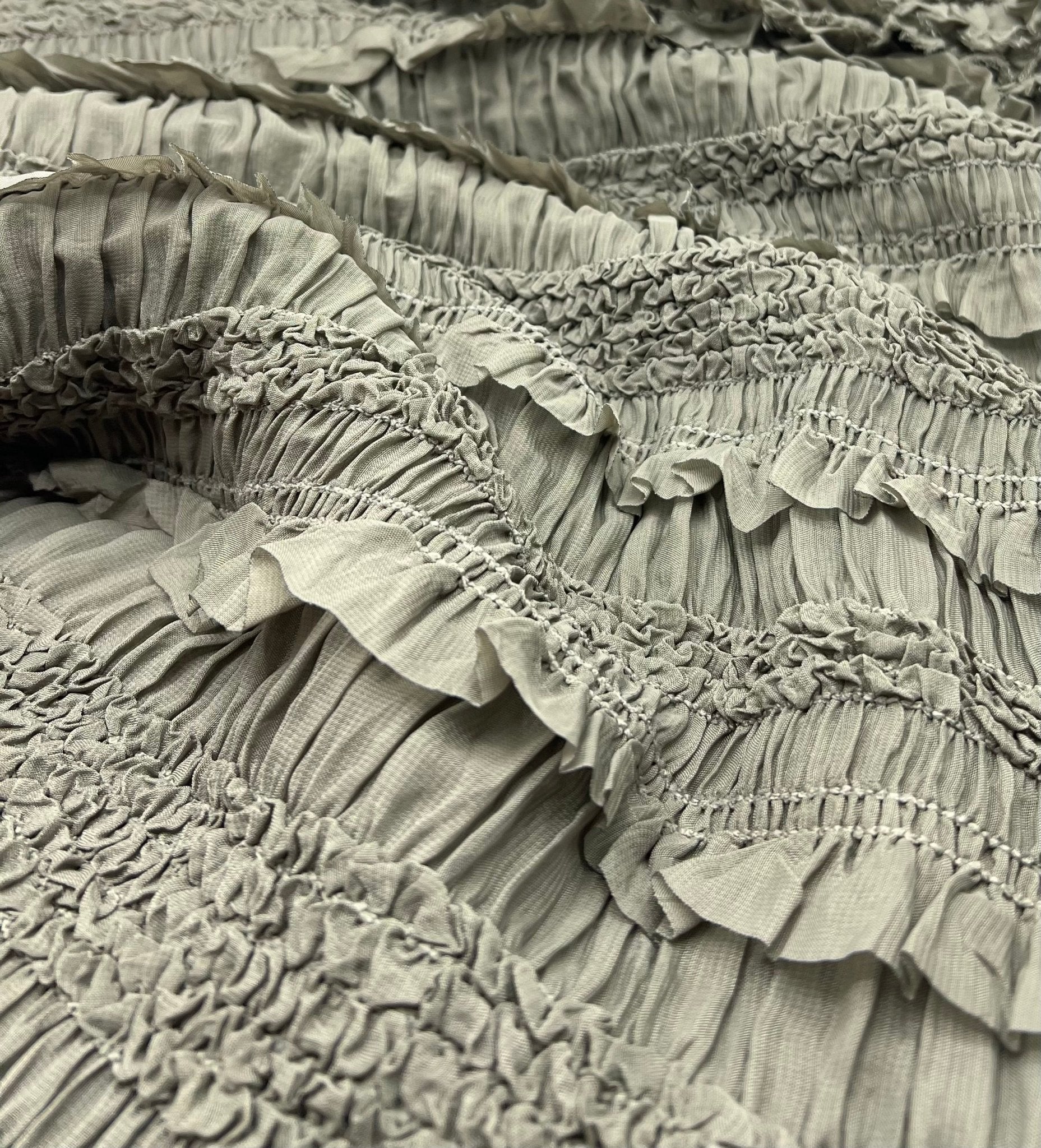 Khaki Green Ruffle Textured 2 Way Stretch Fabric - T9 Fabrics
