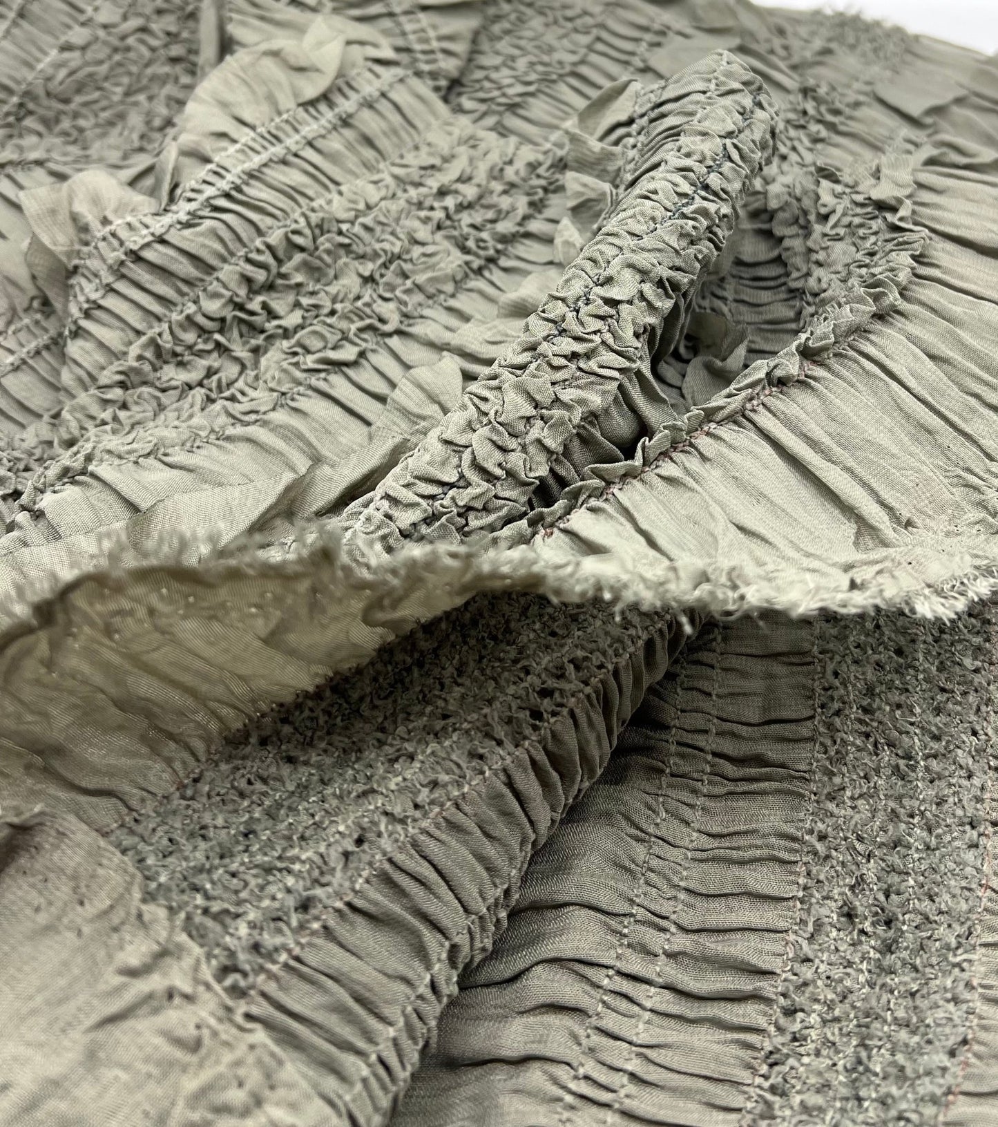 Khaki Green Ruffle Textured 2 Way Stretch Fabric - T9 Fabrics