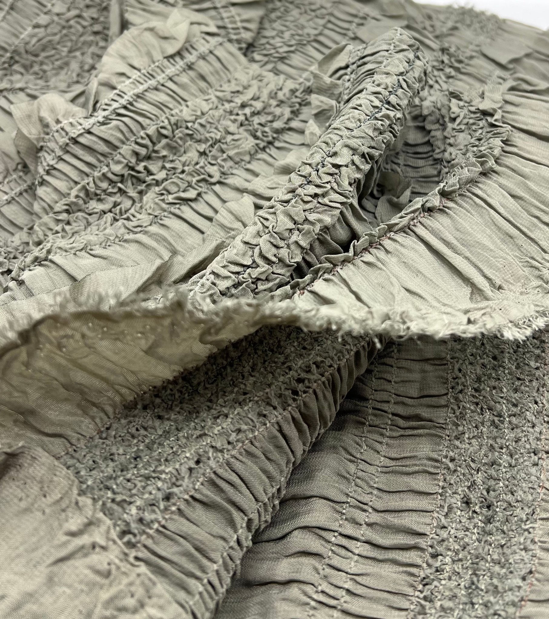 Khaki Green Ruffle Textured 2 Way Stretch Fabric - T9 Fabrics