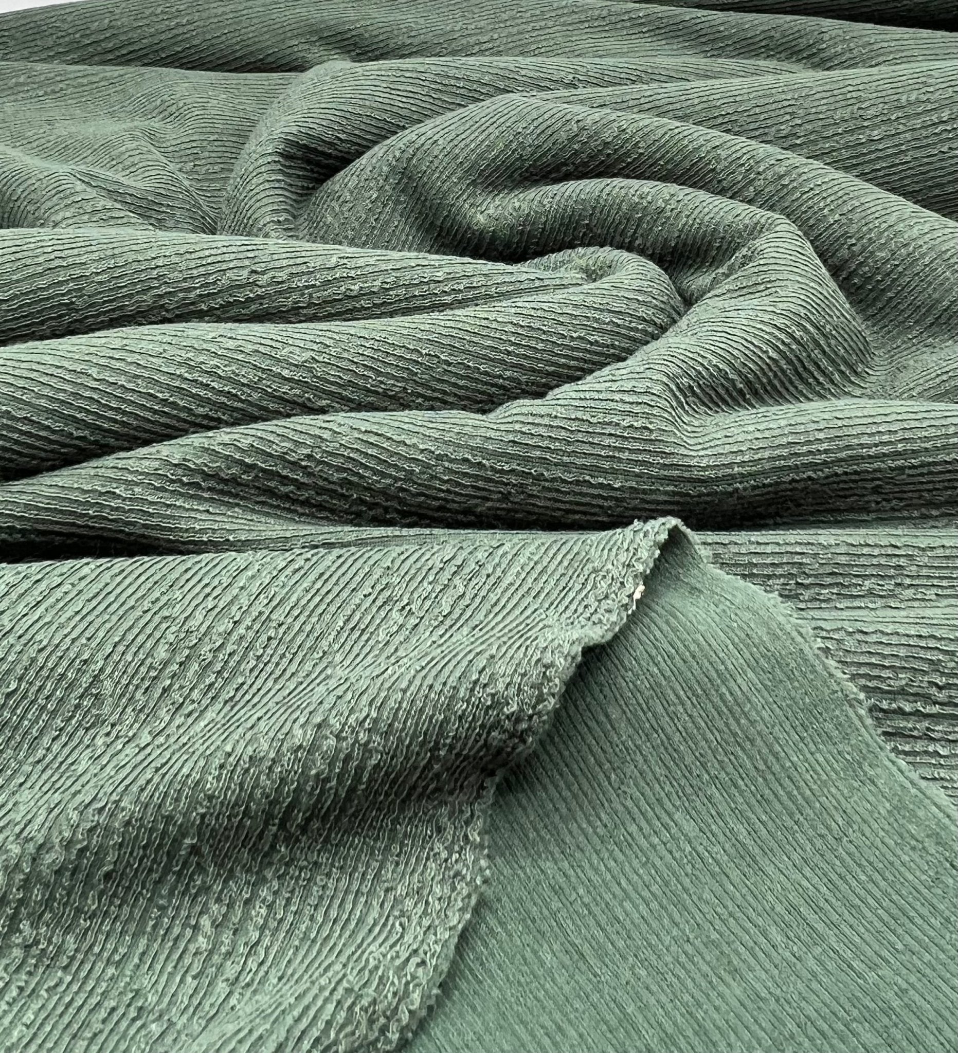 Khaki Green Soft Striped Textured Stretch Fabric - T9 Fabrics