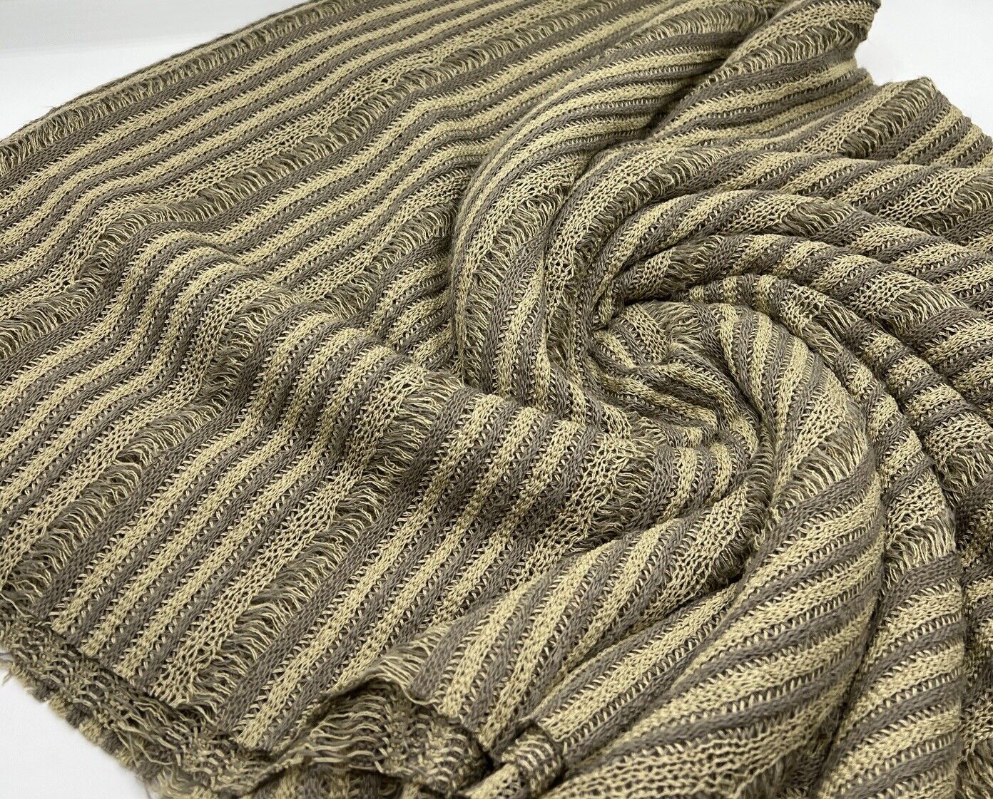 Khaki Grey Stripe Knitted Stretch Fabric - T9 Fabrics