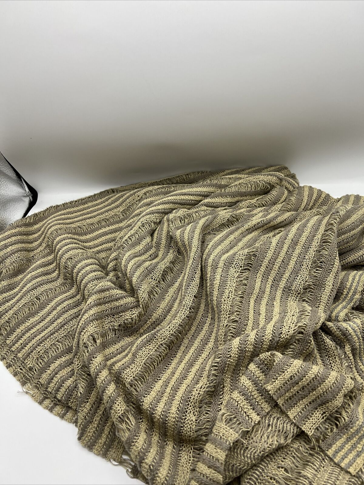 Khaki Grey Stripe Knitted Stretch Fabric - T9 Fabrics