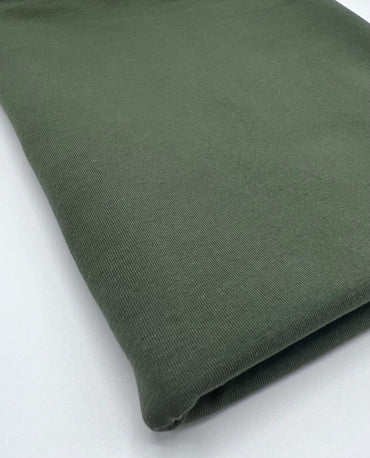 Khaki Plain Cotton Stretch Jersey 240 GSM 92/8 Lycra Jersey, 4 Way Stretch, Sold By Metre - T9 Fabrics