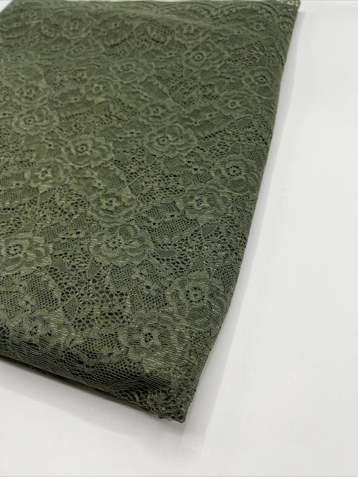 Khaki Scalloped Edge Floral Lace Fabric Stretch - T9 Fabrics