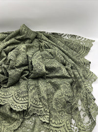 Khaki Scalloped Edge Floral Lace Fabric Stretch - T9 Fabrics