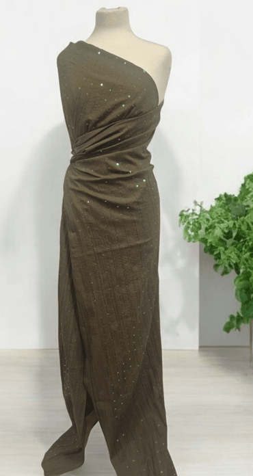 Khaki Sequin Crinkled Lightweight Non Stretch Woven Fabric - T9 Fabrics