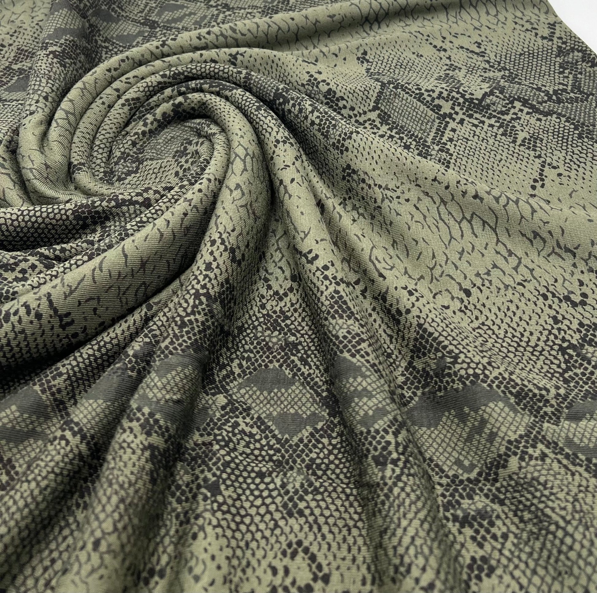 Khaki Snake Print Viscose Elastane Fabric - T9 Fabrics