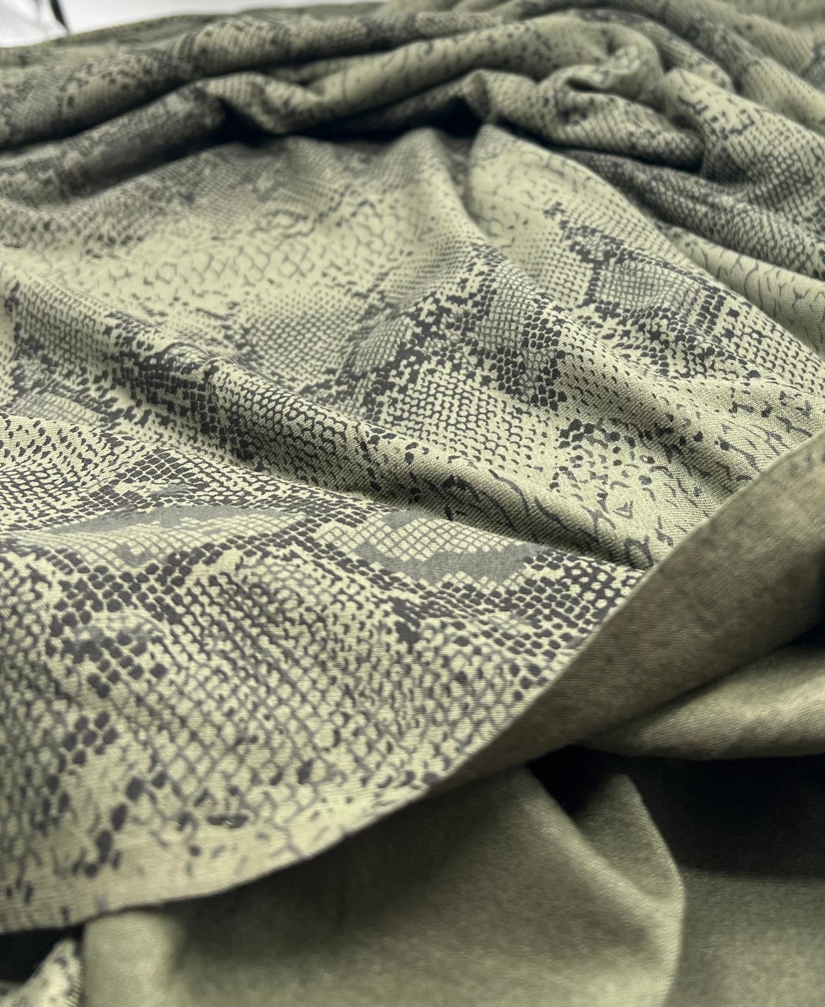 Khaki Snake Print Viscose Elastane Fabric - T9 Fabrics