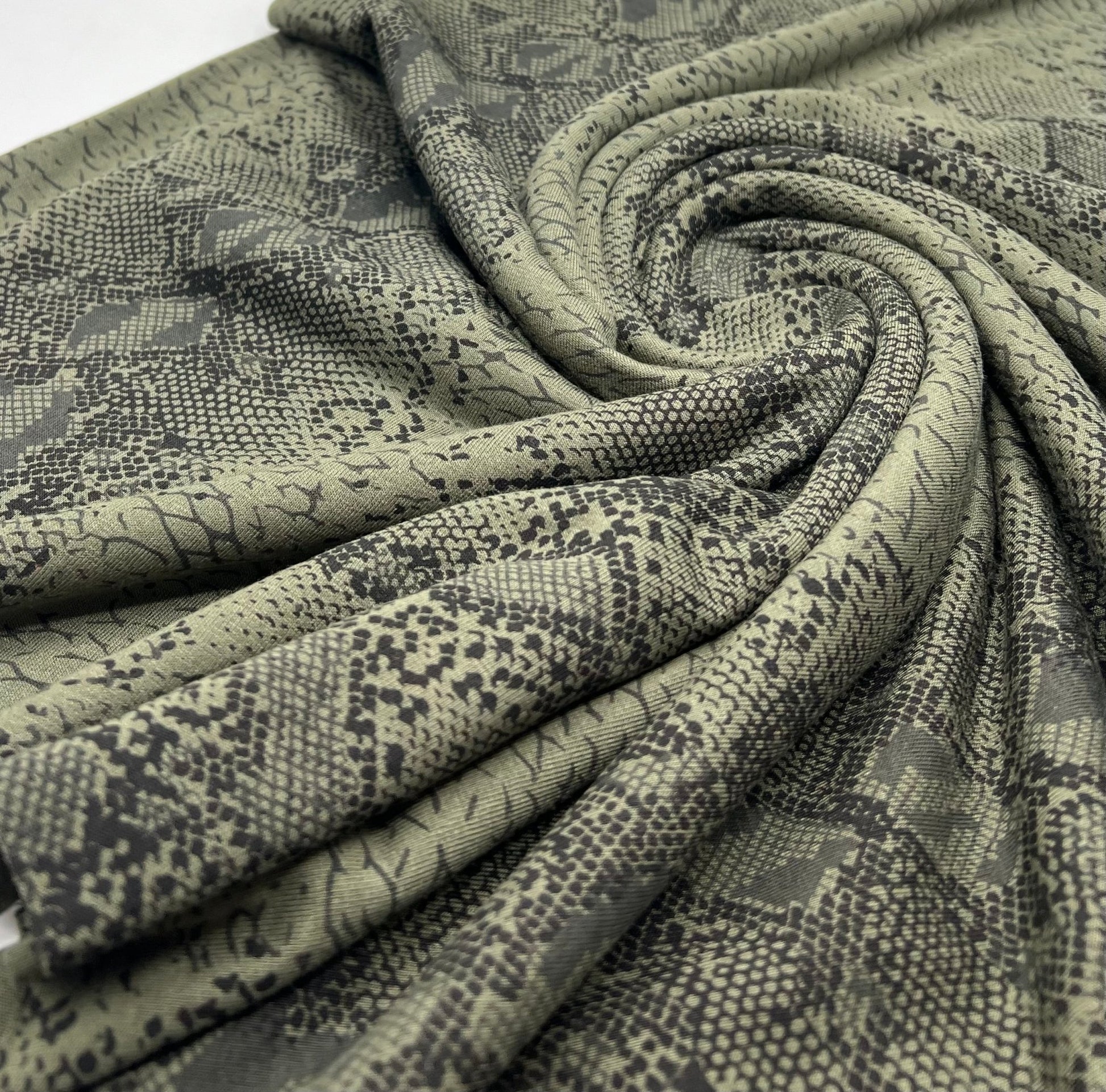 Khaki Snake Print Viscose Elastane Fabric - T9 Fabrics