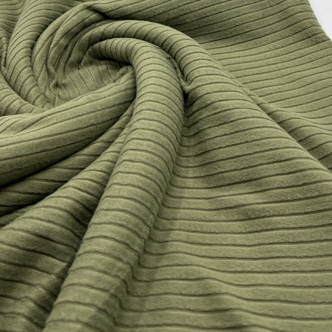 Khaki Soft Brushed 8x4 Wide Rib Stretch Fabric - T9 Fabrics