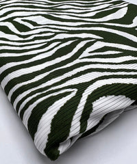 Khaki Zebra Print 2X1 Fine Rib Stretch Fabric - T9 Fabrics