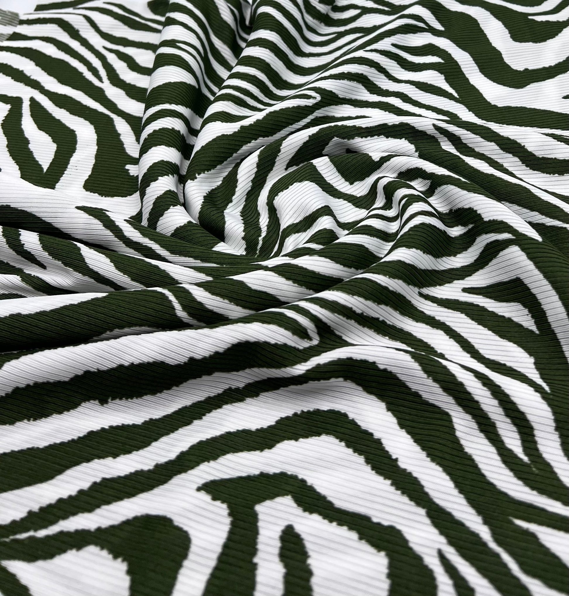 Khaki Zebra Print 2X1 Fine Rib Stretch Fabric - T9 Fabrics