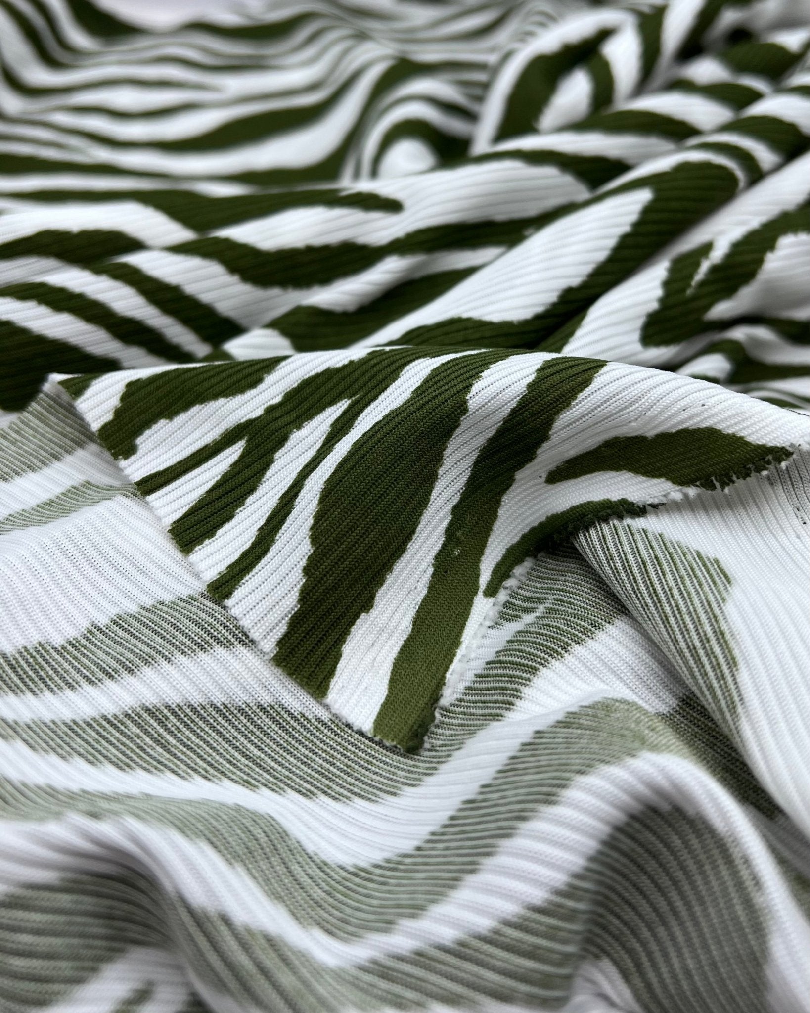 Khaki Zebra Print 2X1 Fine Rib Stretch Fabric - T9 Fabrics