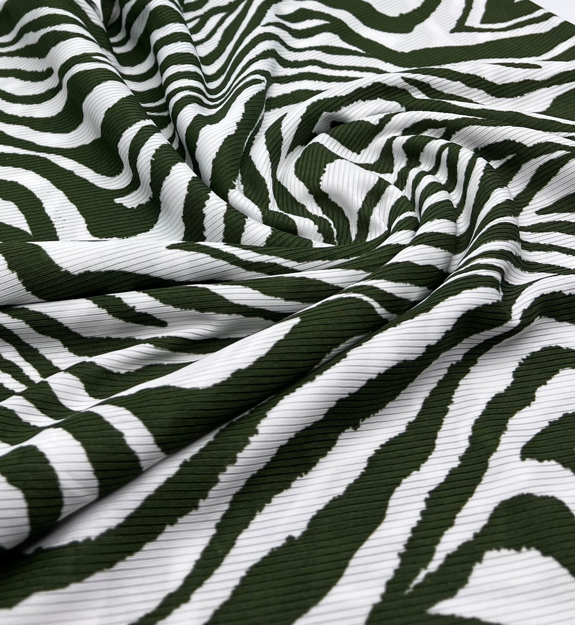 Khaki Zebra Print 2X1 Fine Rib Stretch Fabric - T9 Fabrics