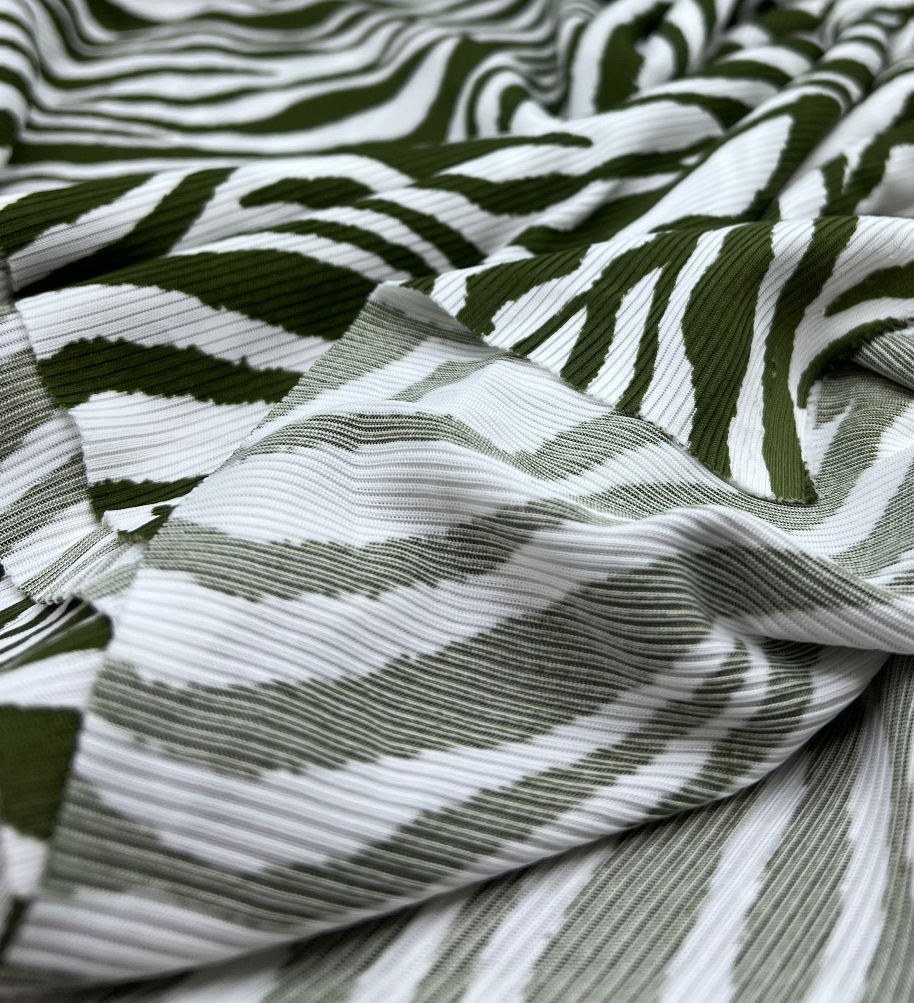 Khaki Zebra Print 2X1 Fine Rib Stretch Fabric - T9 Fabrics