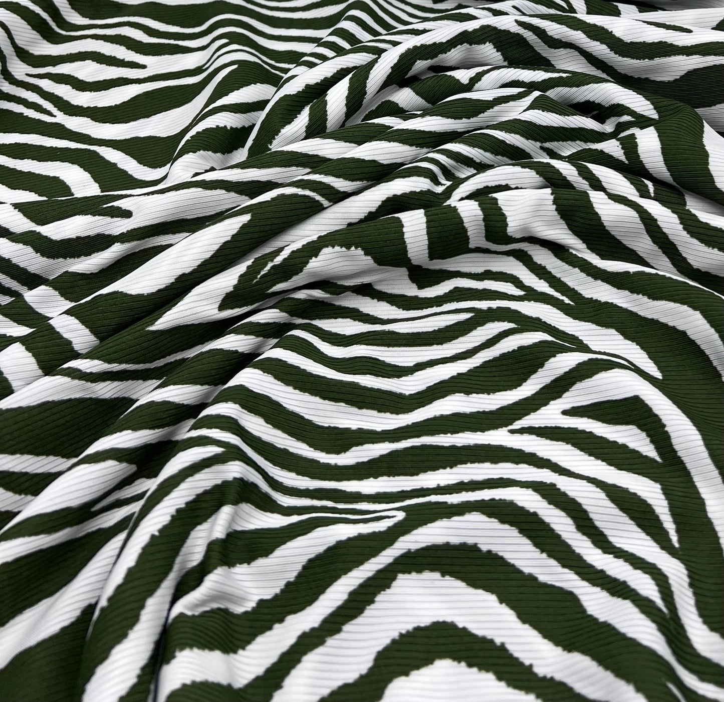 Khaki Zebra Print 2X1 Fine Rib Stretch Fabric - T9 Fabrics