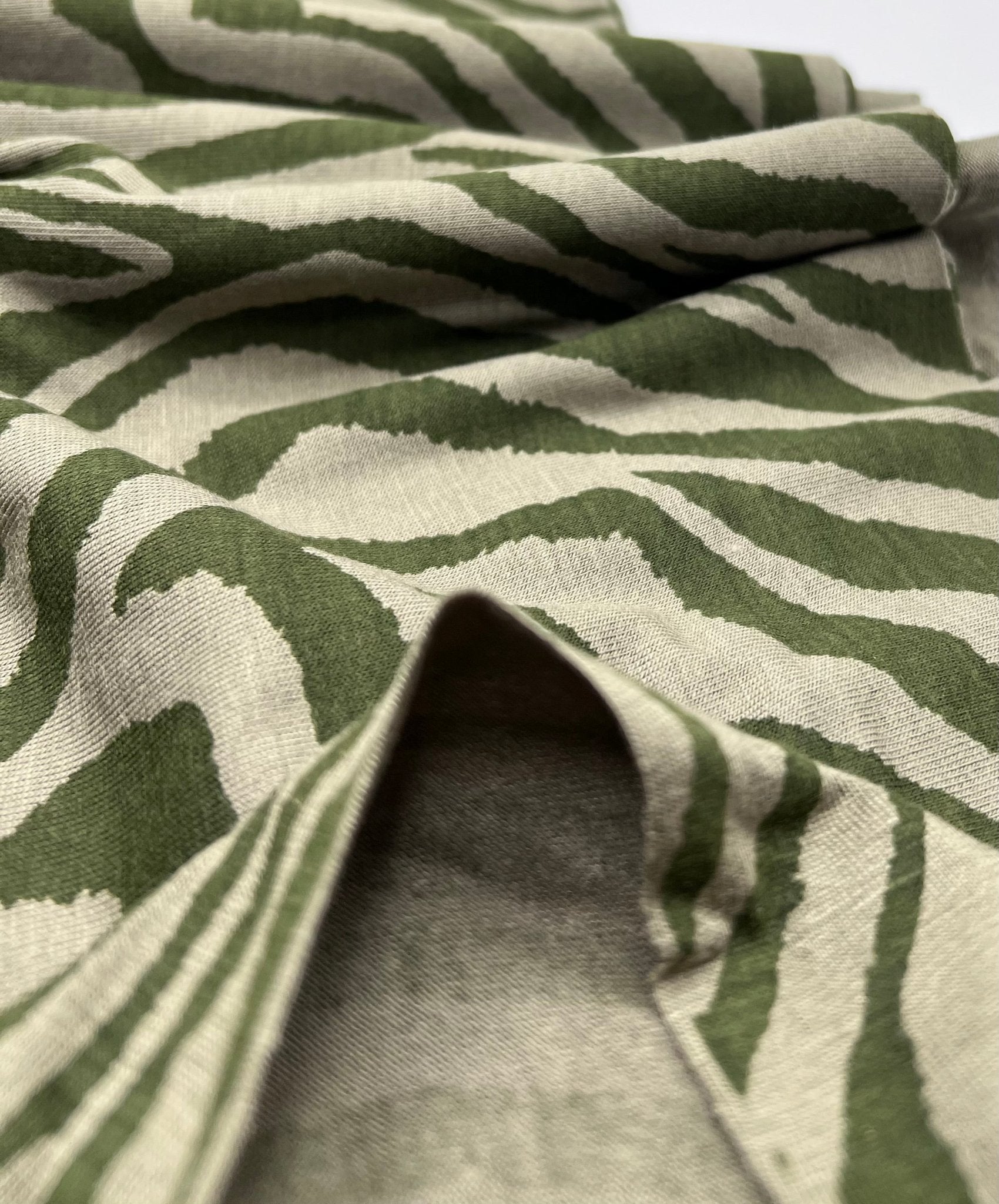 Khaki Zebra Print Black Viscose Elastane Fabric - T9 Fabrics