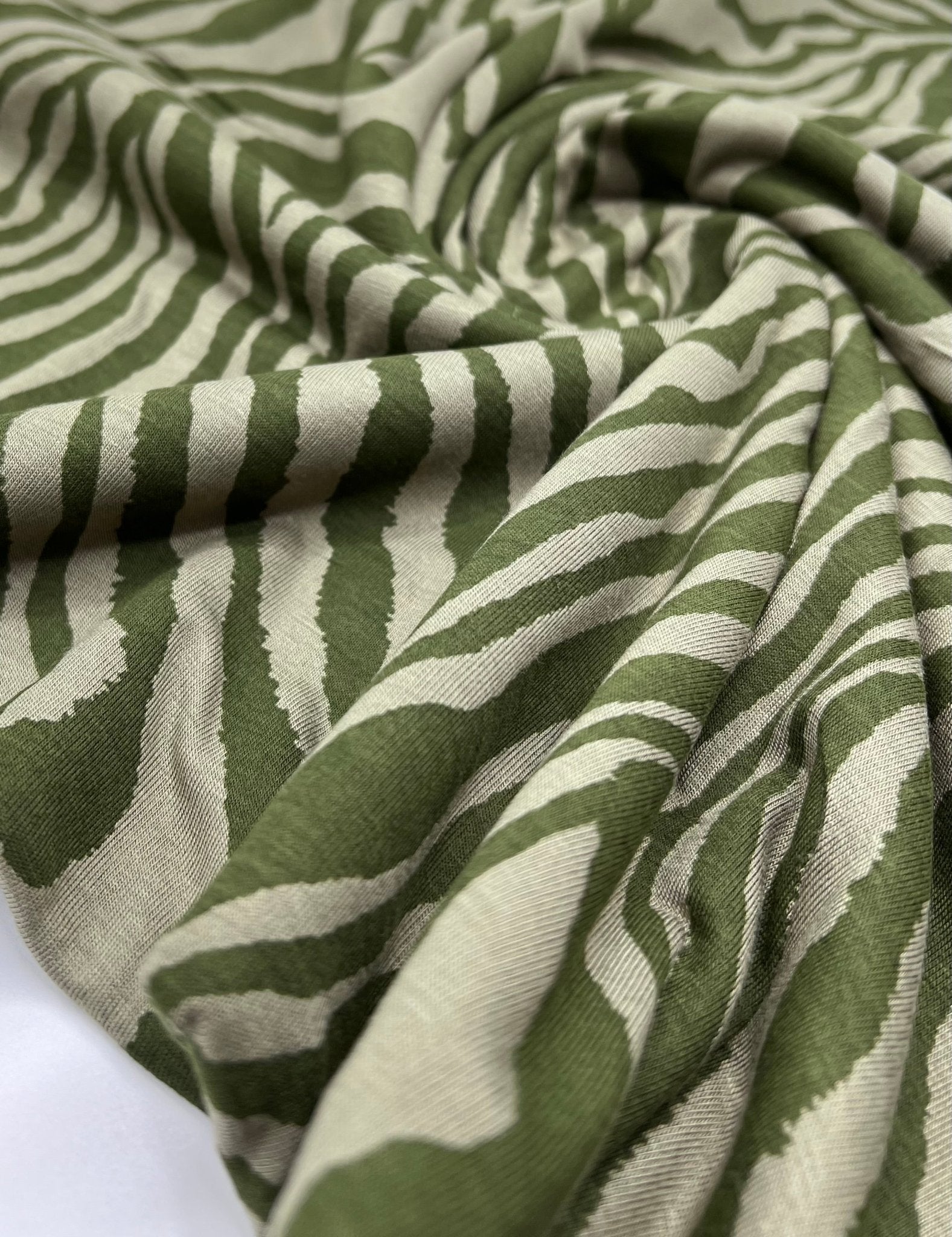 Khaki Zebra Print Black Viscose Elastane Fabric - T9 Fabrics