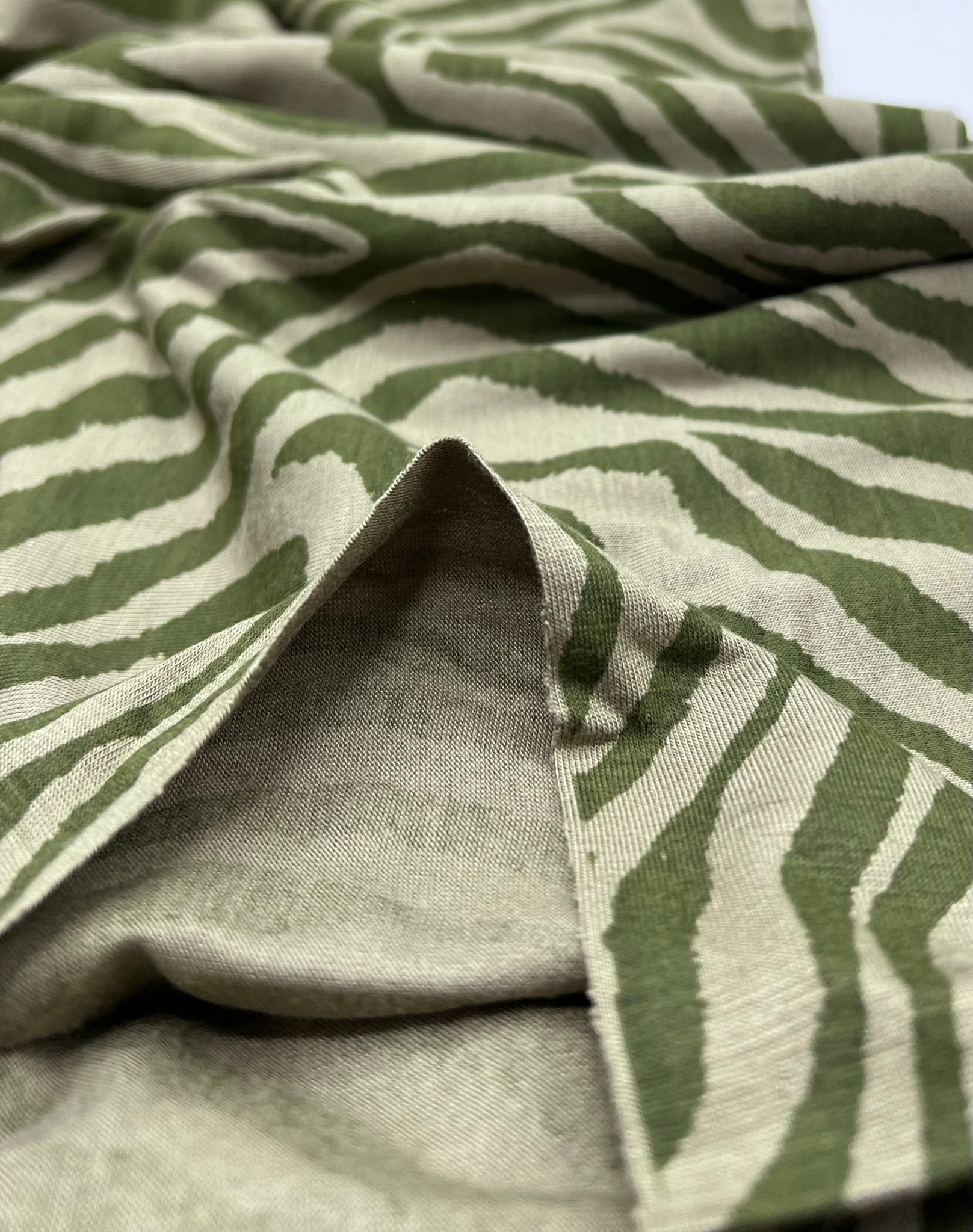 Khaki Zebra Print Black Viscose Elastane Fabric - T9 Fabrics