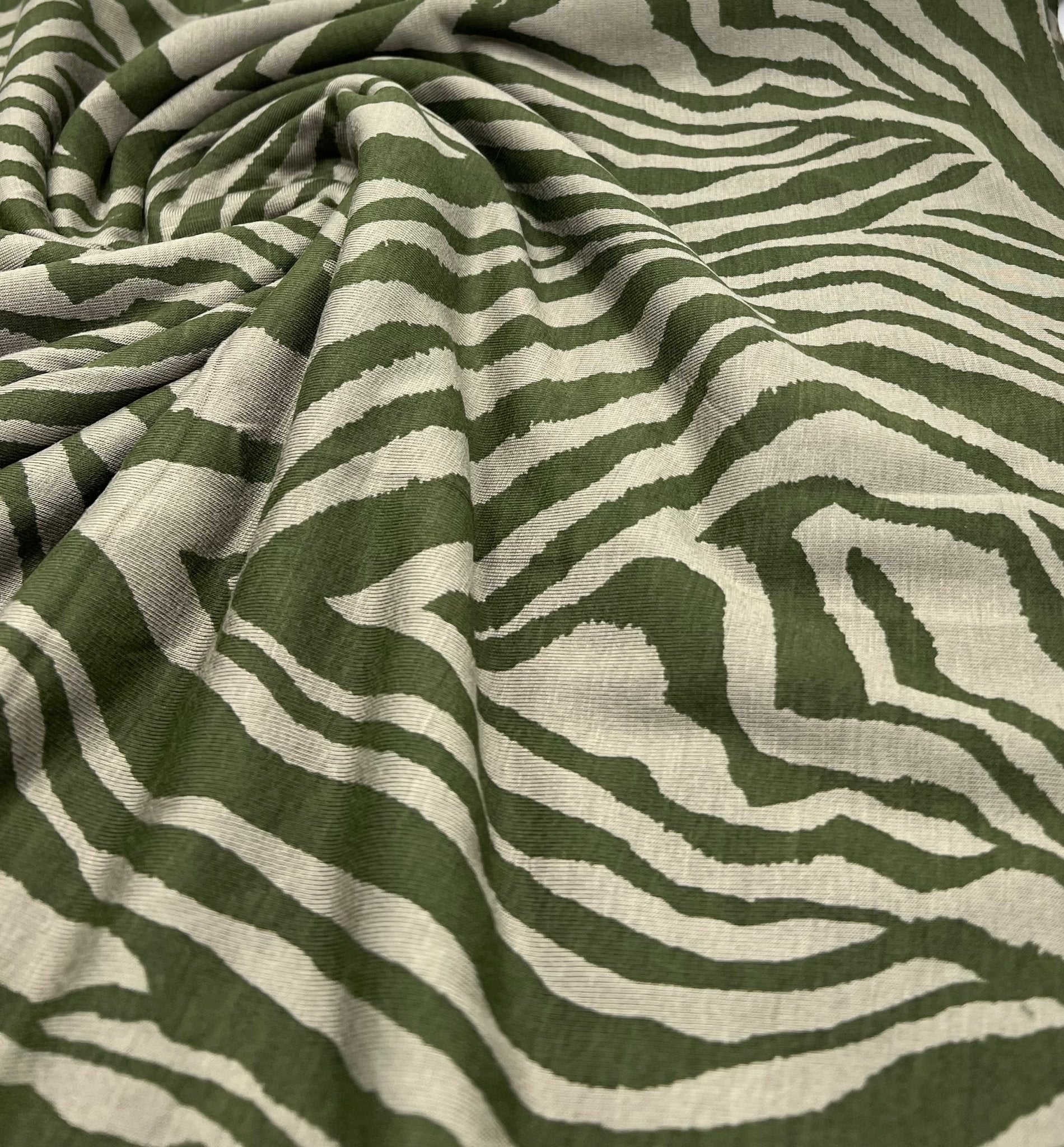 Khaki Zebra Print Black Viscose Elastane Fabric - T9 Fabrics