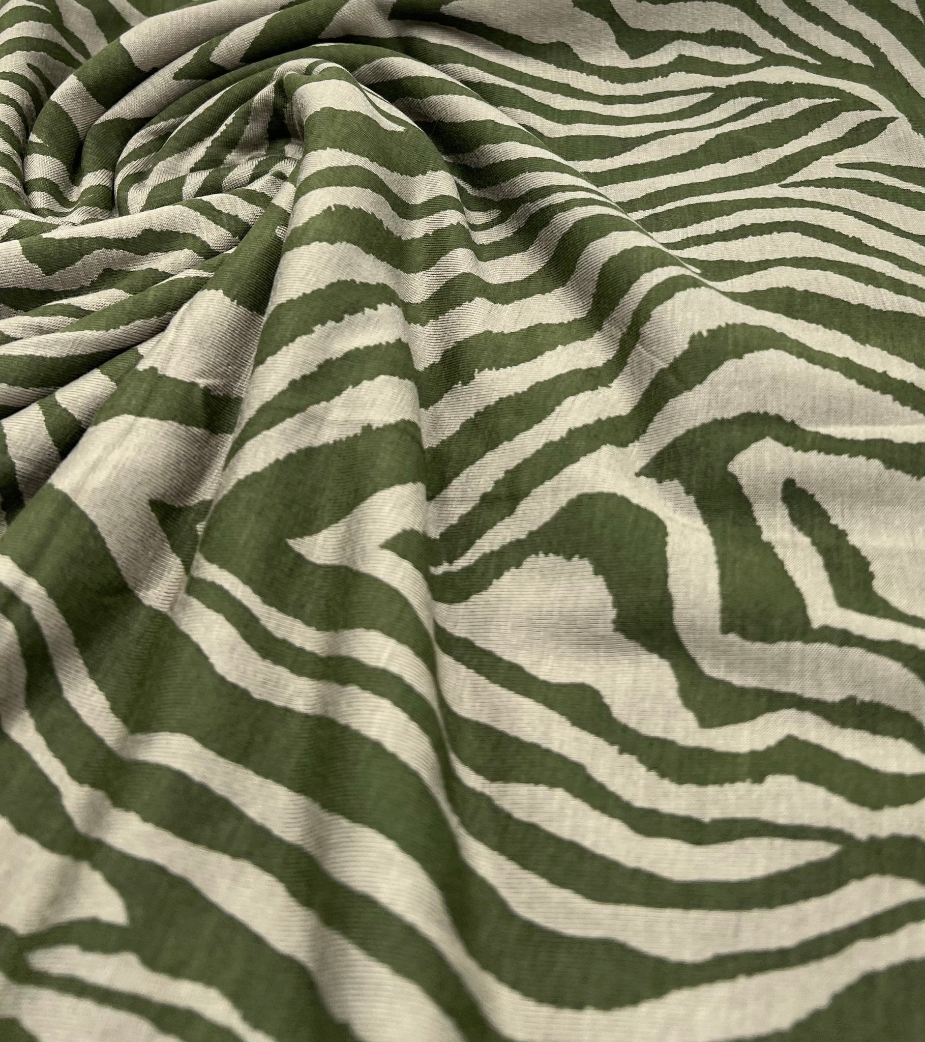 Khaki Zebra Print Black Viscose Elastane Fabric - T9 Fabrics