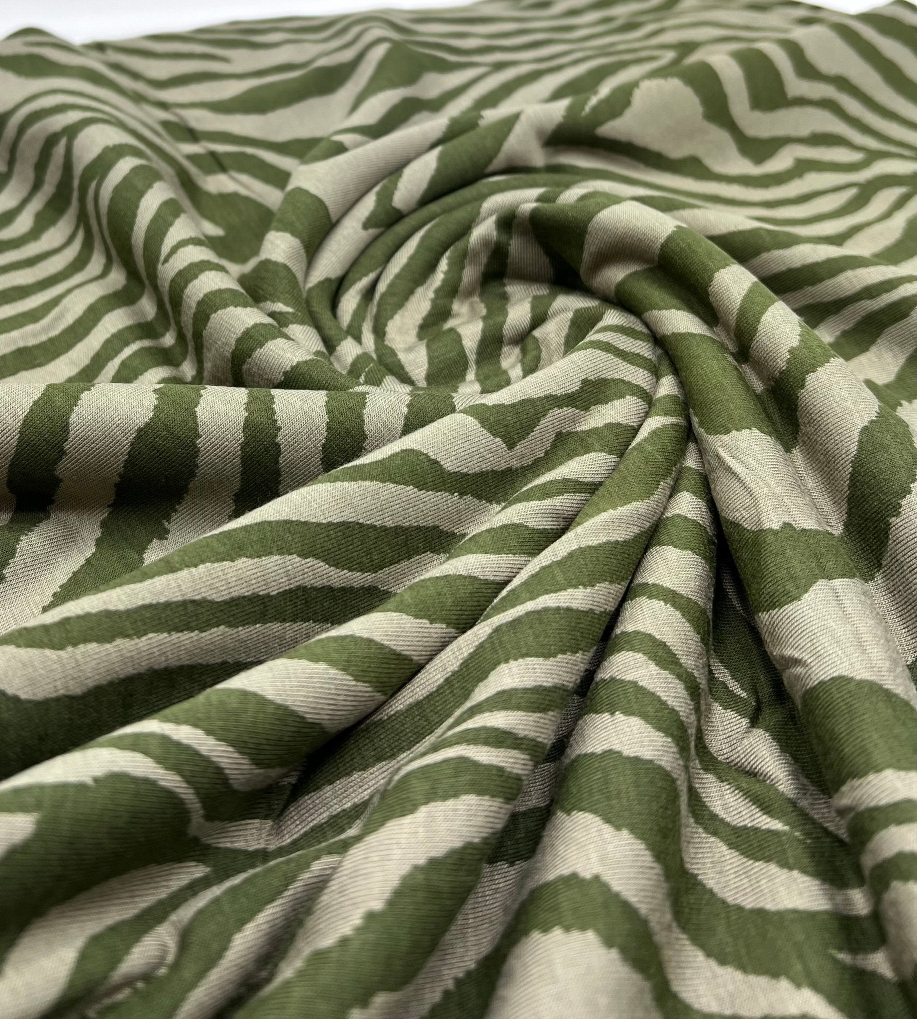 Khaki Zebra Print Black Viscose Elastane Fabric - T9 Fabrics