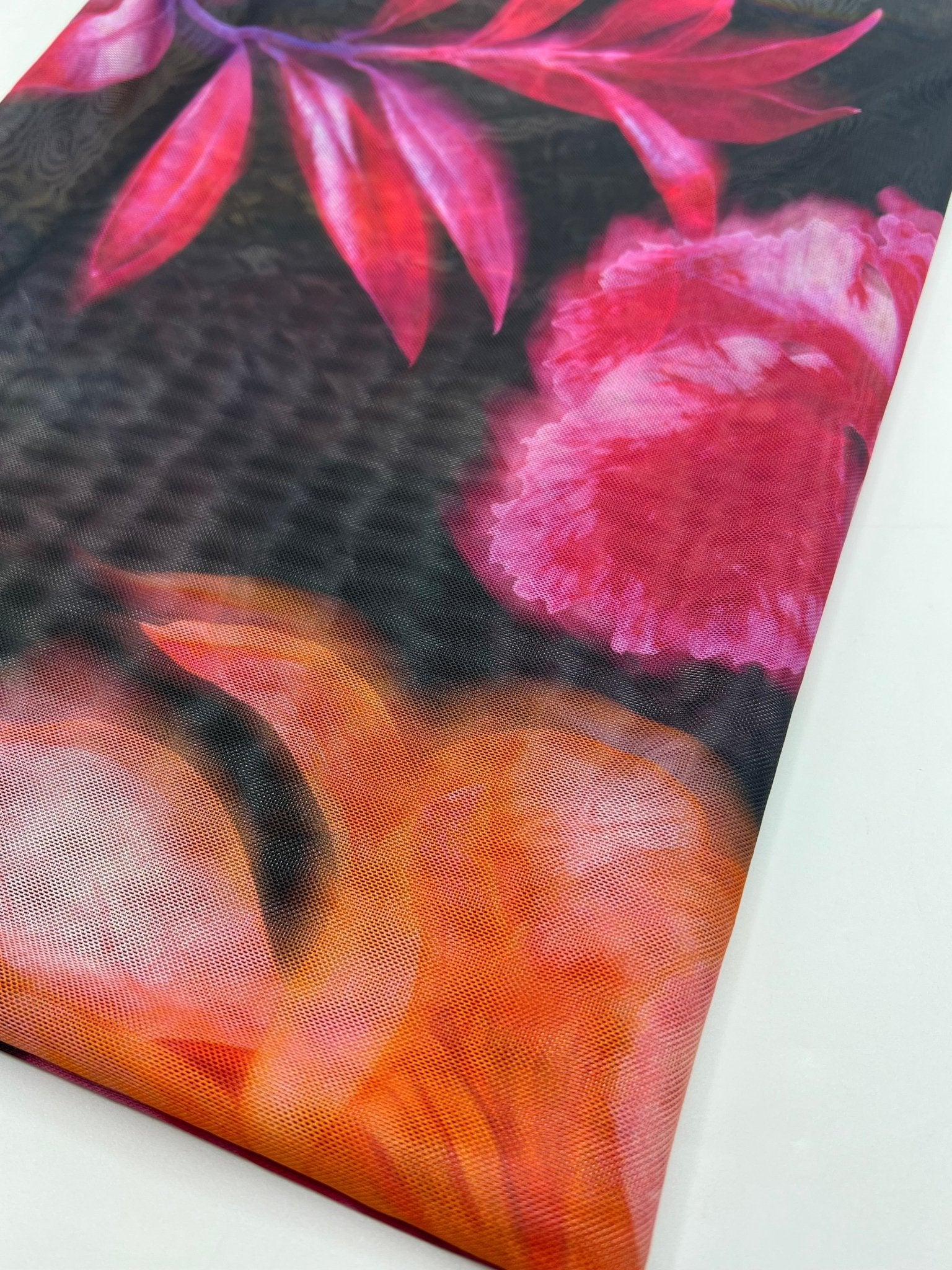 Large Black Floral Print Mesh Fabric Stretch - T9 Fabrics