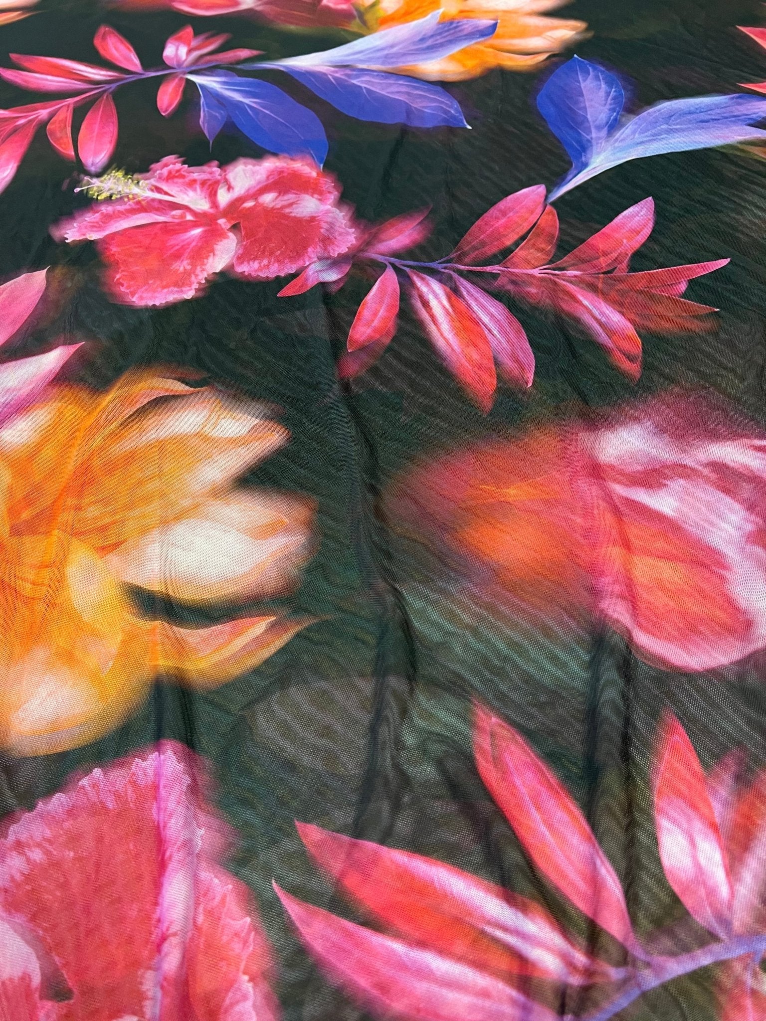 Large Black Floral Print Mesh Fabric Stretch - T9 Fabrics