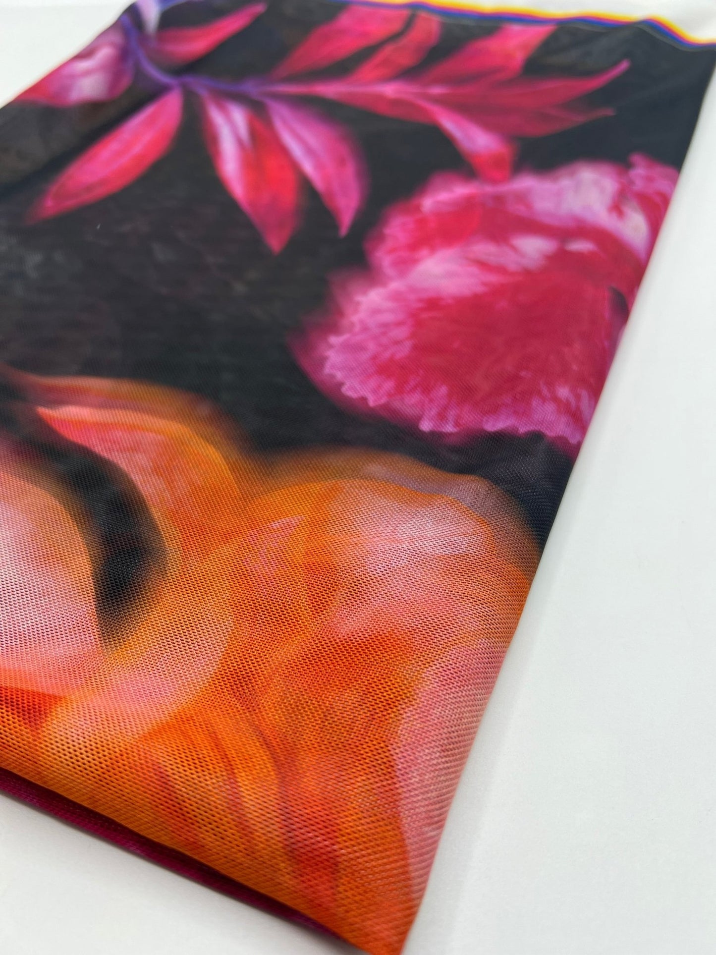 Large Black Floral Print Mesh Fabric Stretch - T9 Fabrics
