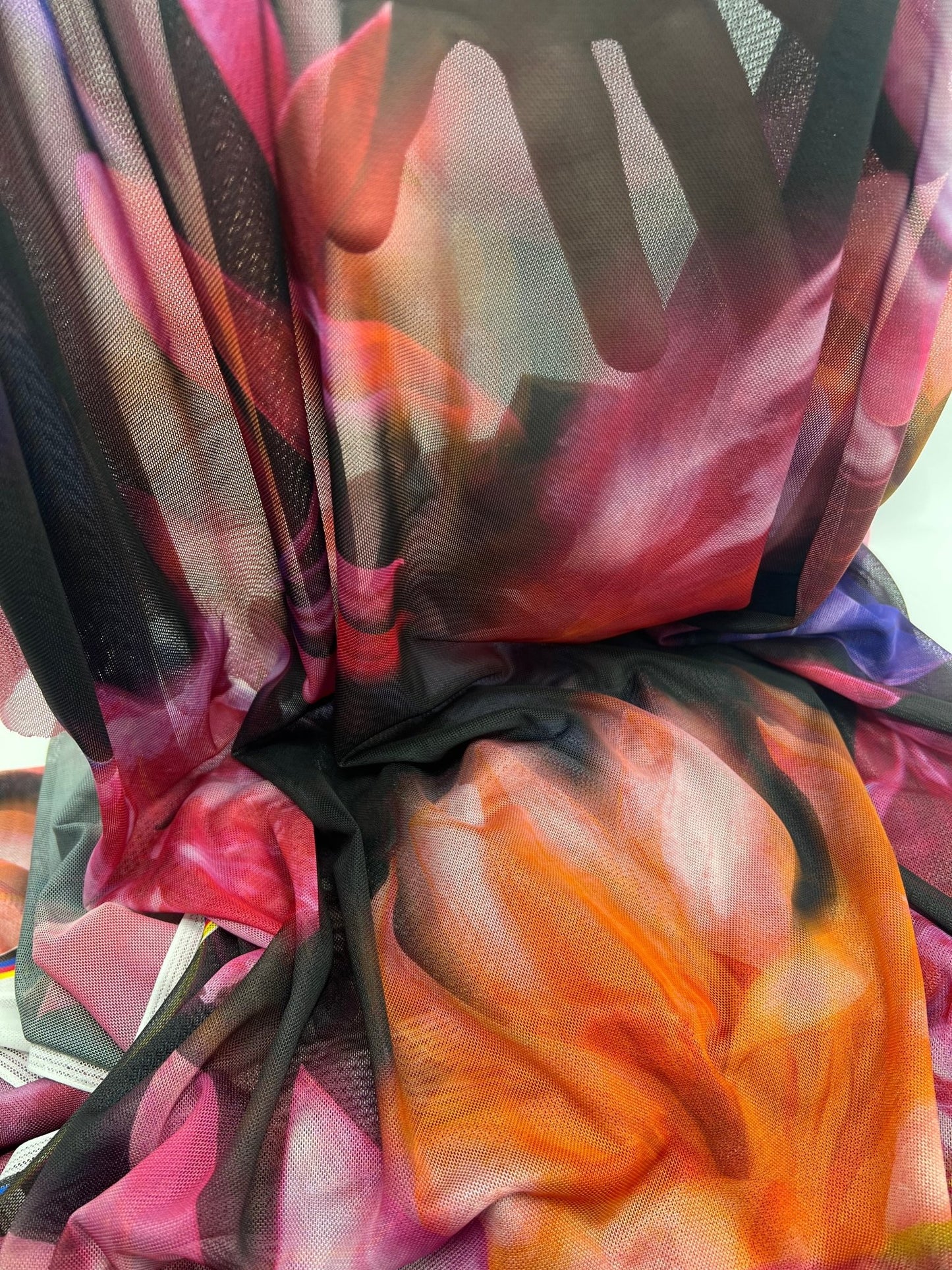 Large Black Floral Print Mesh Fabric Stretch - T9 Fabrics