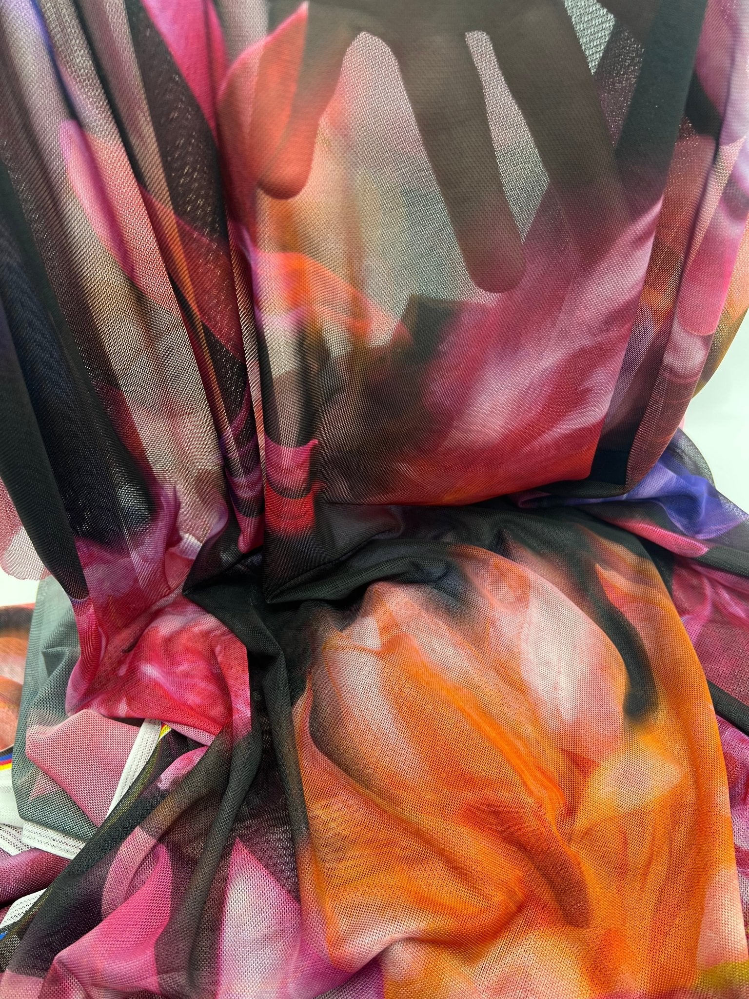 Large Black Floral Print Mesh Fabric Stretch - T9 Fabrics