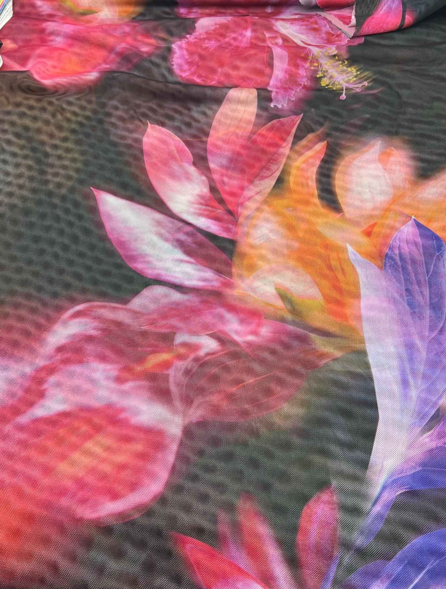 Large Black Floral Print Mesh Fabric Stretch - T9 Fabrics