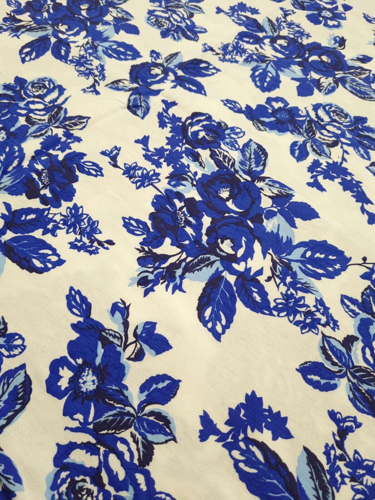 Large Blue Floral Print Viscose Elastane Fabric - T9 Fabrics