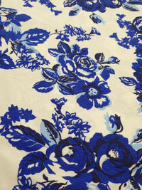 Large Blue Floral Print Viscose Elastane Fabric - T9 Fabrics