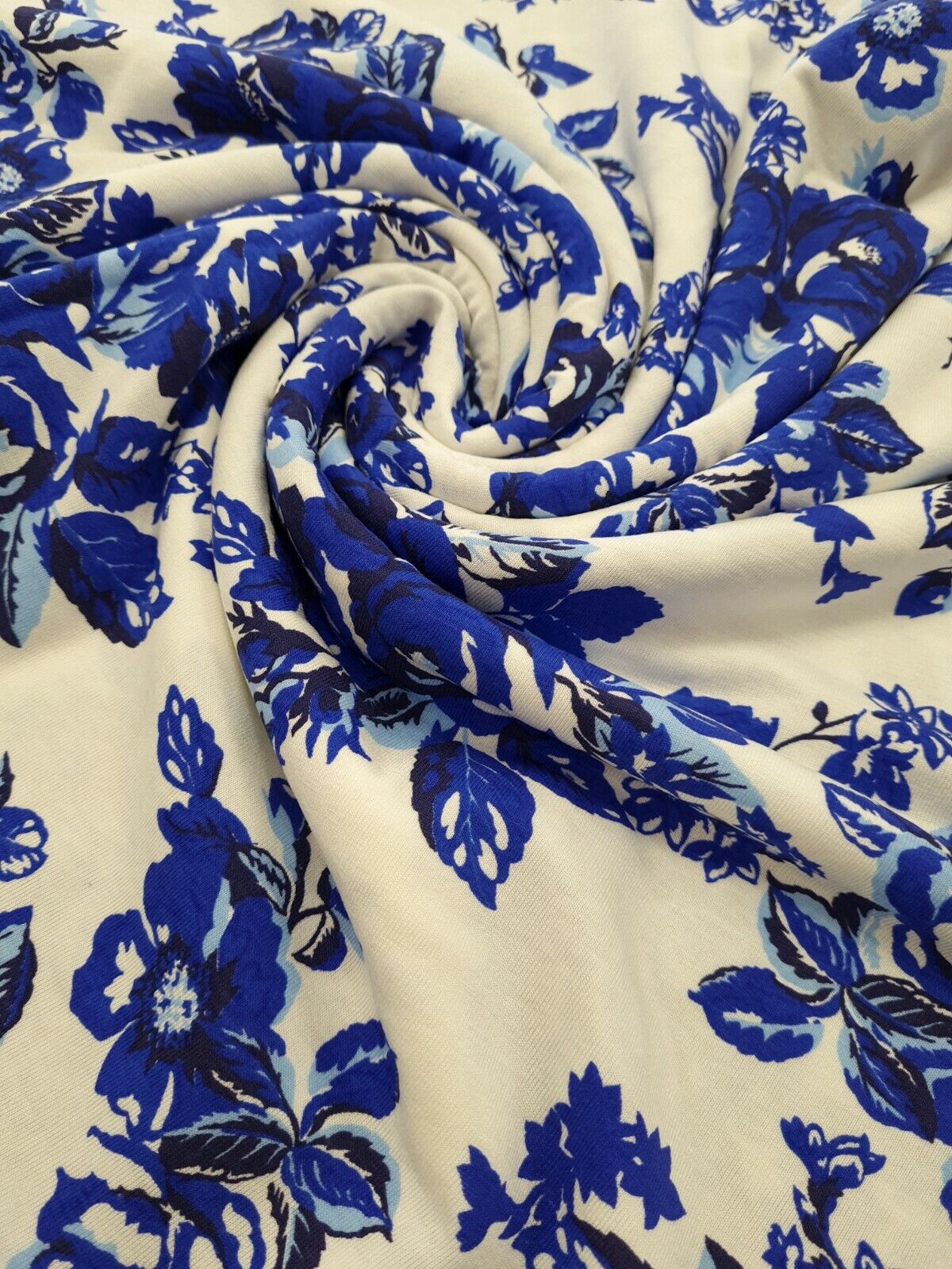 Large Blue Floral Print Viscose Elastane Fabric - T9 Fabrics