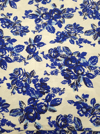 Large Blue Floral Print Viscose Elastane Fabric - T9 Fabrics