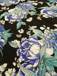 Large Blue Sketch Floral Print Viscose Elastane Fabric - T9 Fabrics