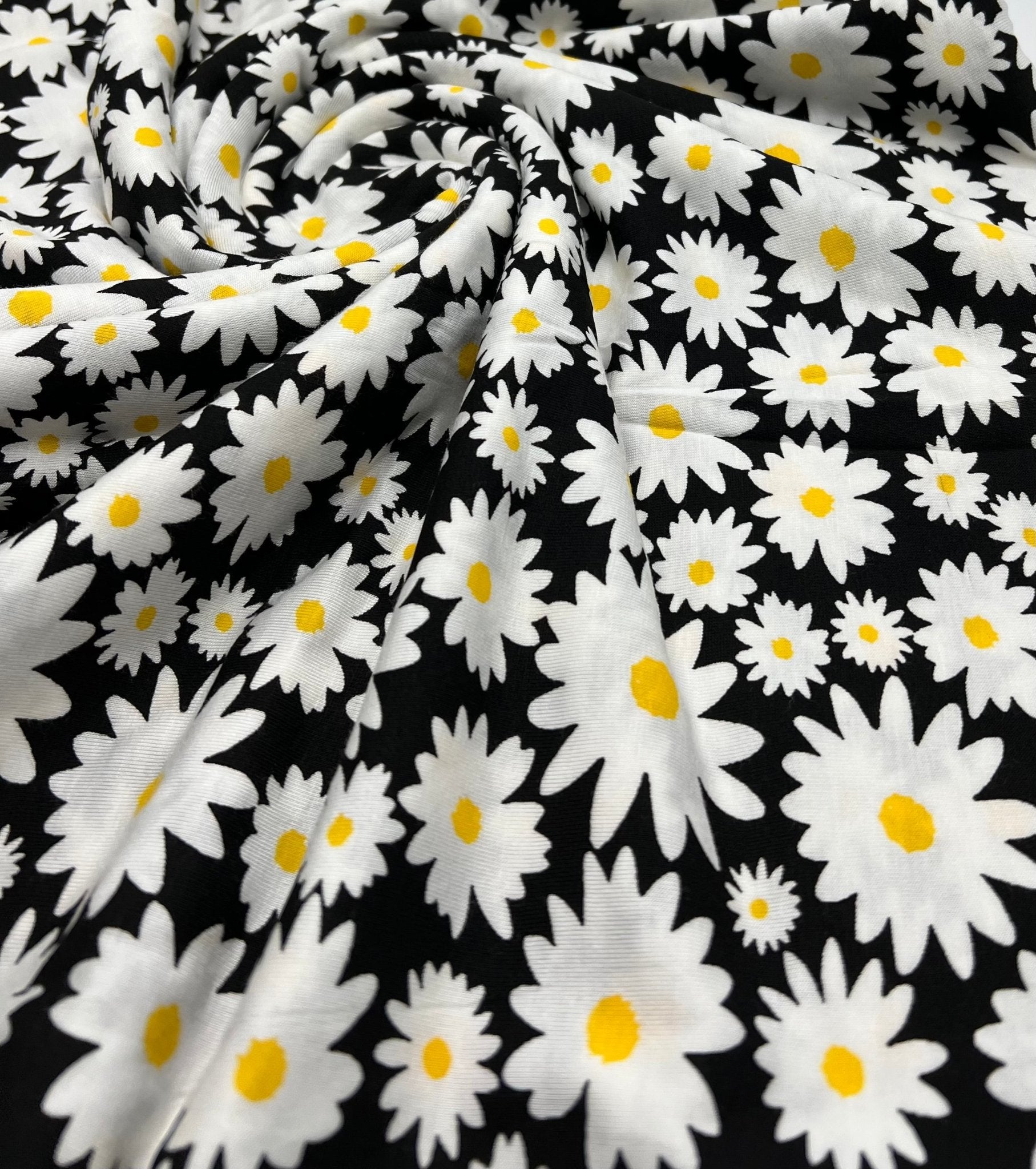 Large Daisy Print Viscose Elastane Fabric - T9 Fabrics