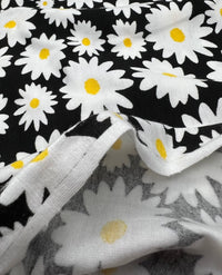 Large Daisy Print Viscose Elastane Fabric - T9 Fabrics