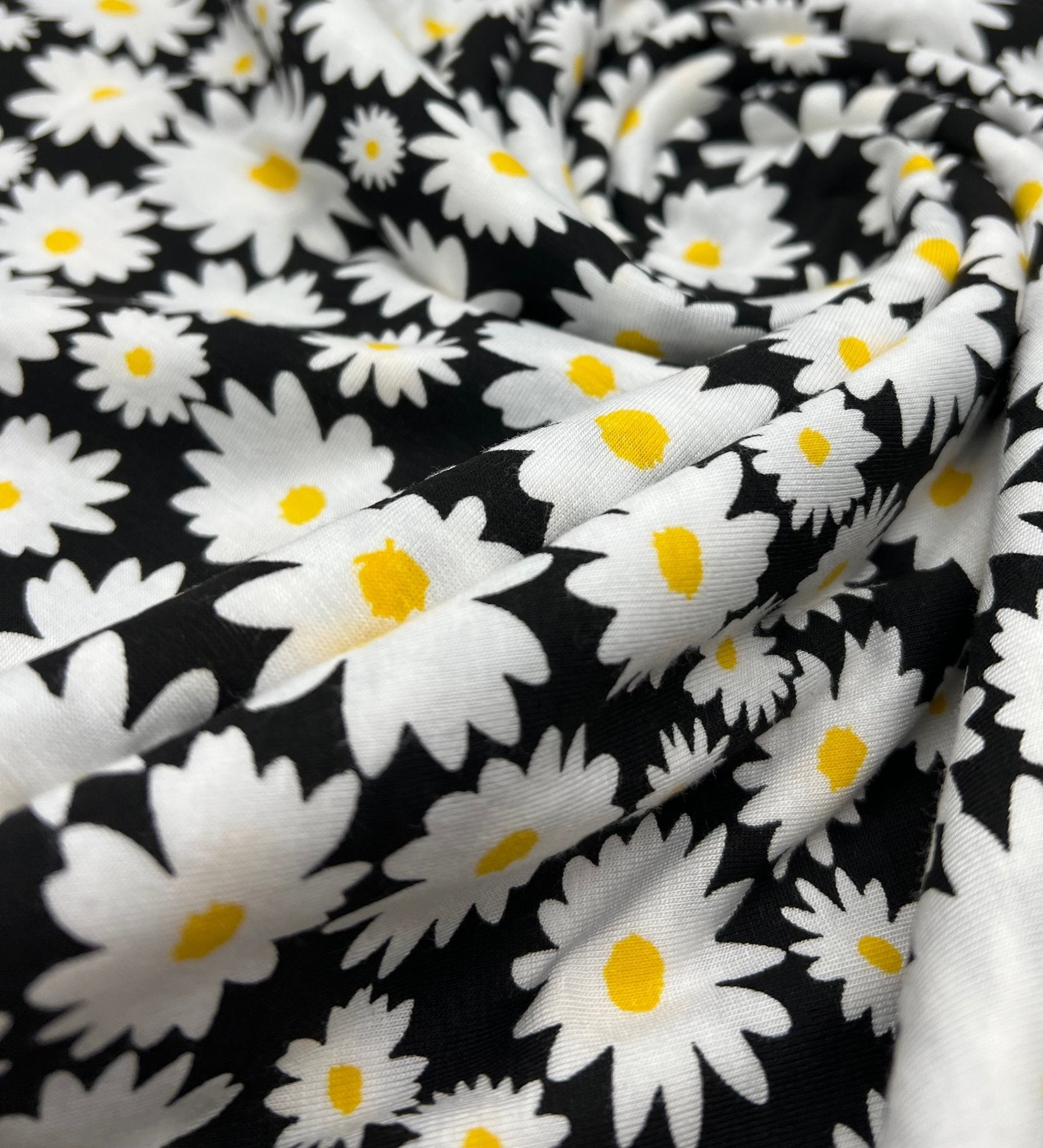 Large Daisy Print Viscose Elastane Fabric - T9 Fabrics