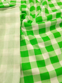 Large Green Gingham Print Viscose Elastane Fabric - T9 Fabrics