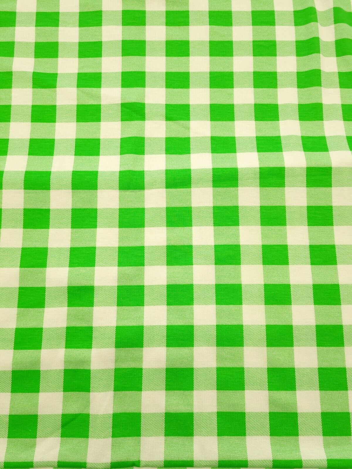 Large Green Gingham Print Viscose Elastane Fabric - T9 Fabrics